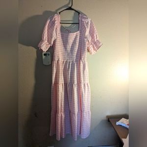 pink and white gingham dress